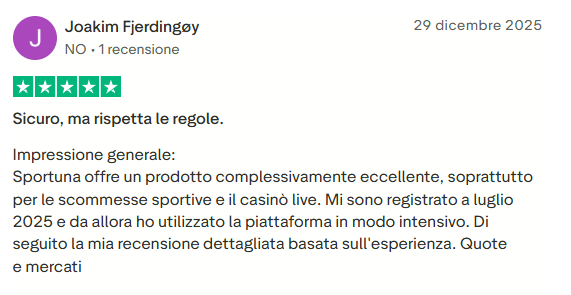Recensione Trustpilot Sportuna Casino 1