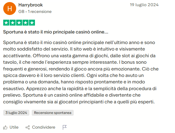 Recensione Trustpilot Sportuna Casino 4